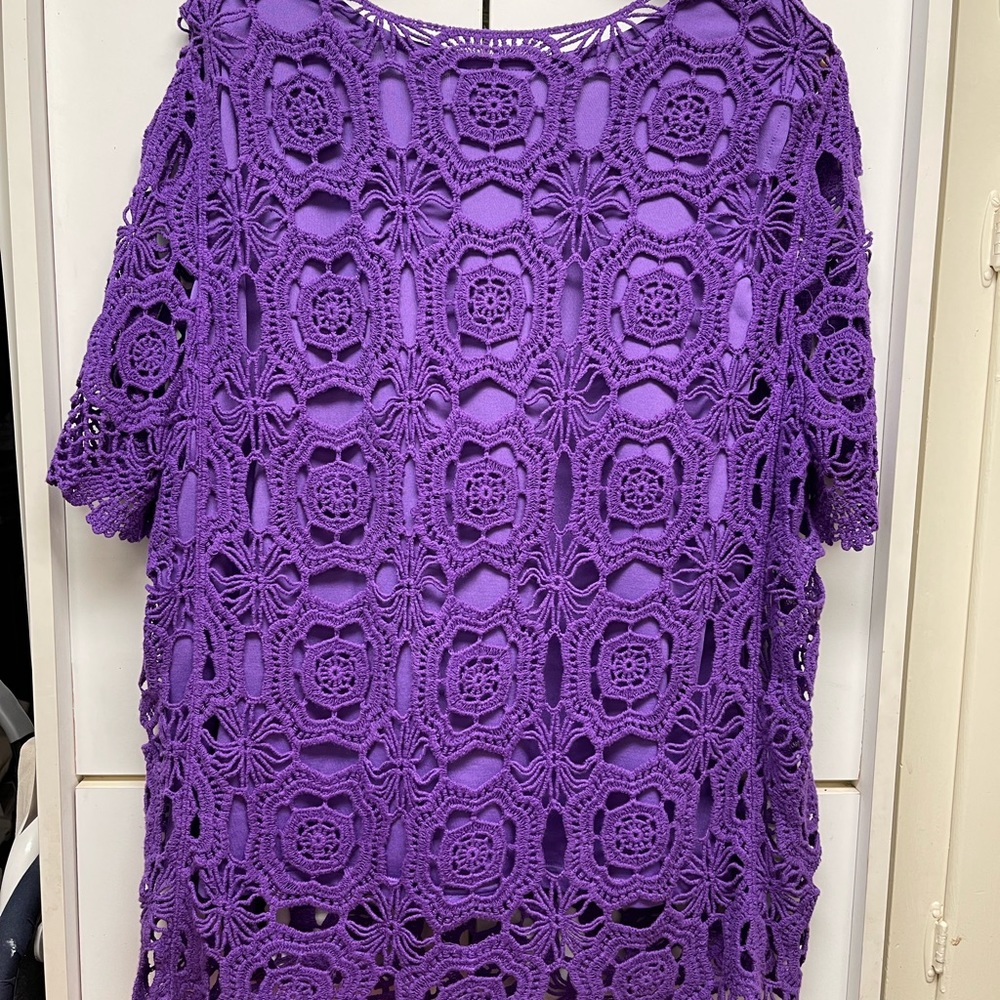 Crocheted Purple Pullover Top by Blair Sz M